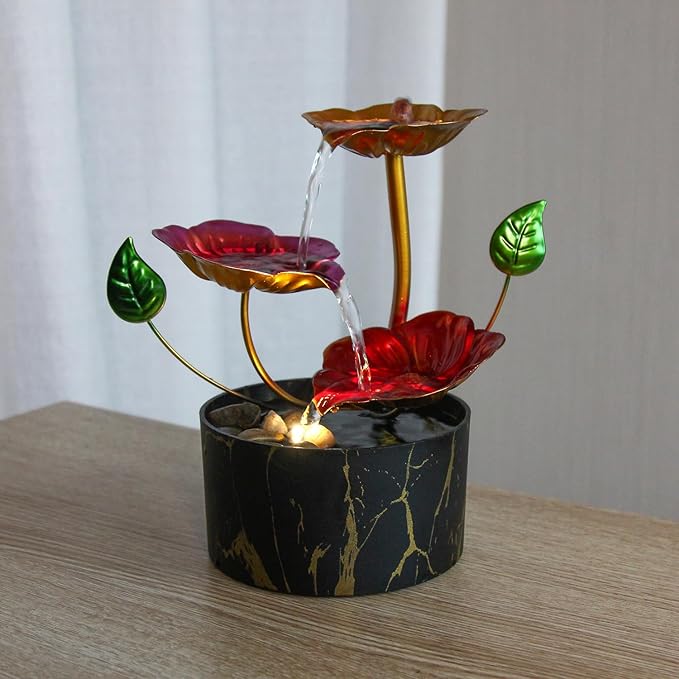 Desk Fountain Indoor Waterfall Fountain Flowers Themed 3-Tier Tabletop Fountain Home Decor Soothing Sound Machine(Galsang)