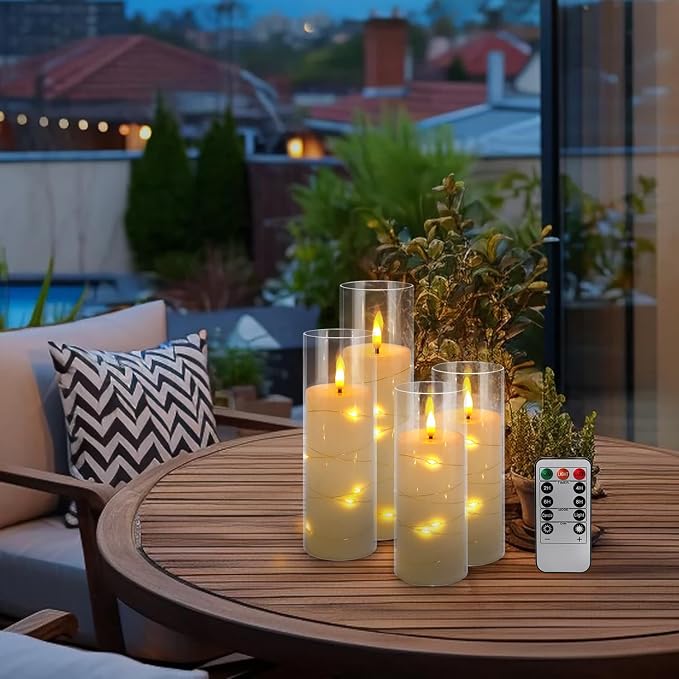 Pack of 12 Ivory Flickering Flameless Candles (D2.2 X H 5" 6" 7") Battery Operated with Remote, White LED Pillar Candles with Realistic Moving Wick for Halloween, Christmas, Home Decor & Wedding.