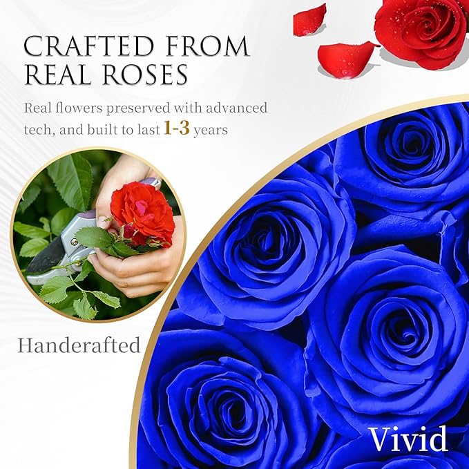 Forever Flowers Preserved Roses - 27 Preserved Flowers for Delivery, Forever Blue Rose Gifts for Women Mom Gifts for Birthday Anniversary Flower Gift for Women Wife Her Grandma Mothers Day
