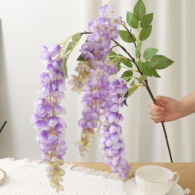 4pcs 47.2-inch Artificial Fake Wisteria Hanging Flower Garland Silk Flower String Home Party Decoration White Blue Pink Purple (Purple)