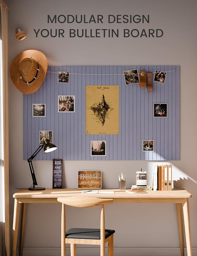 Fluxynara Large Felt Bulletin Board 36" x 24" Cork Board Alternative-6 Pack with 40 Safe Removable Adhesive Tabs, Cork Boards for Walls for Home Office Classroom Pin Board (Soft Periwinkle)
