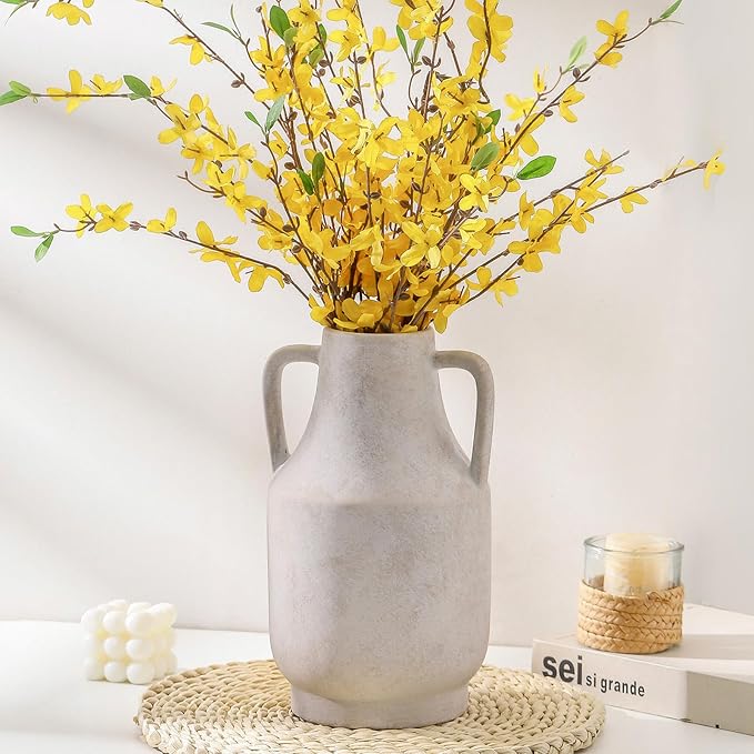 Mitt&Ditt Ceramic Flower Vase, Farmhouse Rustic Vase, Handcrafted Weathered Pottery Vases, Terracotta Vases for Home Decor, Living Room, Table, Shelf