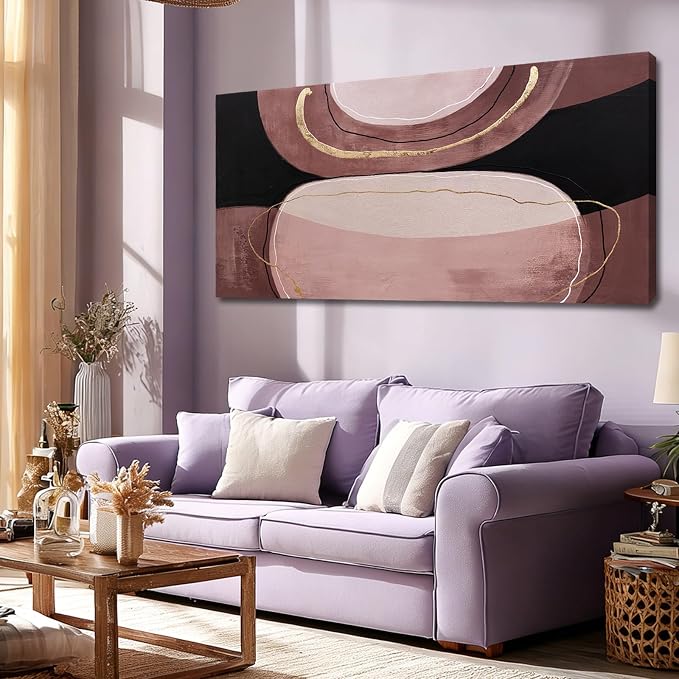 ZUNARE Abstract Earth Tone Canvas Wall Art Brown Black and Gold Line Artwork Pictures Modern Minimalist Painting for Living Room Bedroom Office Dinning room Wall Decor 24x48 Inch