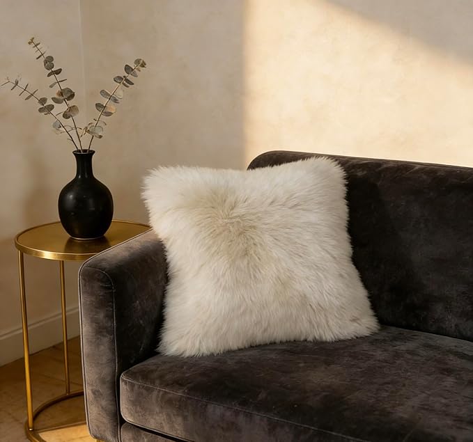Luxury Soft Fur Sheepskin Fleece Cushion Cover Pillowcase Decorative Throw Pillows Covers, No Pillow Insert, (Cream Brown, 18"×18")