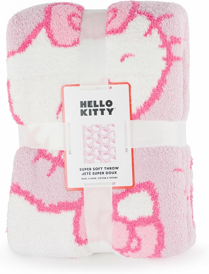 Jay Franco Hello Kitty Feather Knit Fluffy Throw Blanket - Pink Fuzzy Blanket Measures 50 x 60 Inch - Super Soft Lightweight Bedding