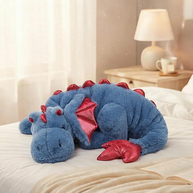 ARELUX Large 36in Cute Dragon Stuffed Animals Plush Toy Soft Blue Pterosaur Plushie Giant Fuzzy Dinosaur Pillow Plushies with Wings Cuddly for Friends Family Member
