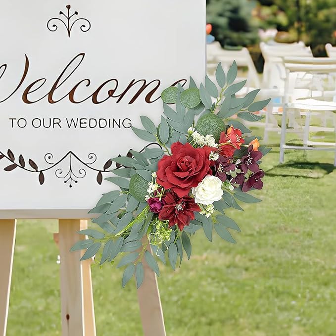 Wedding Arch Flowers, Burgundy Artificial Arch Flowers Floral Swag for Wedding Backdrop Welcome Sign, Ceremony Retirement, Birthday, Party Decorations (Burgundy)