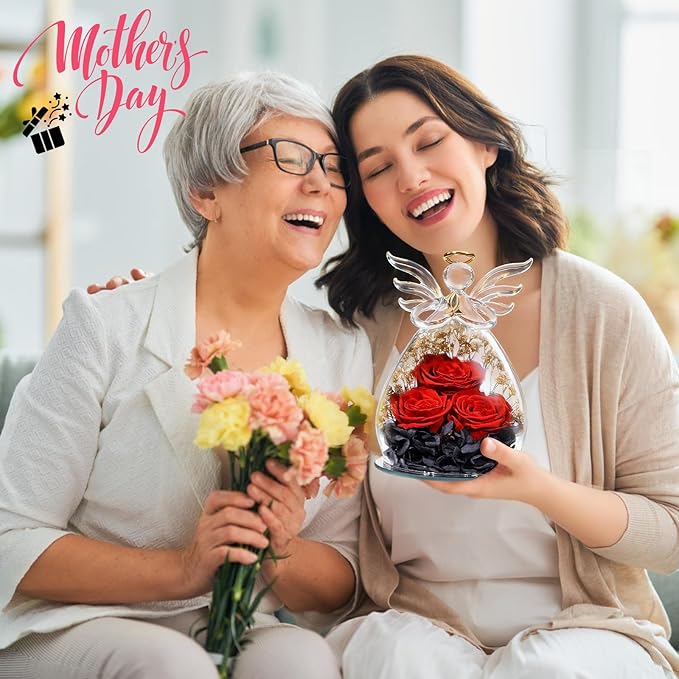 Beferr Mothers Day Mom Birthday Gifts for Women, Fresh Flowers for Delivery Forever Preserved Rose in Glass Angel Figurine, Anniversary Christian Real Rose for Grandma Nana Wife Mum from Daughter Son