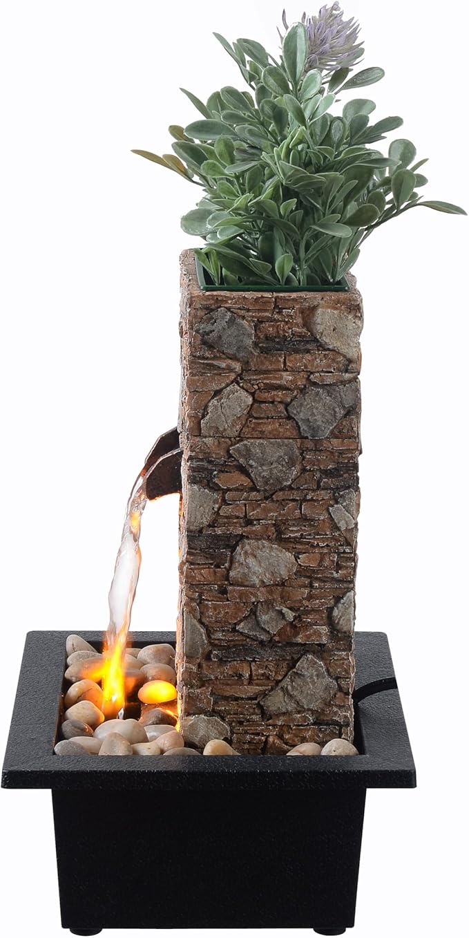 Kalona Tabletop Waterfall Fountain, Zen Fountain for Home Office Decor with LED Lights, Relaxing Indoor Water Feature with Realistic Stone Look for Meditation(23111)