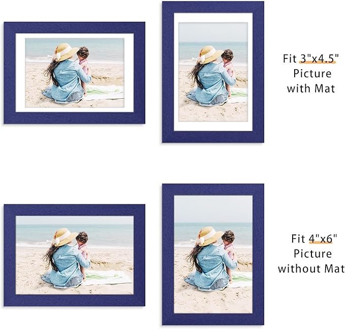 Picrit 4x6 Picture Frame Set of 12, Display 3.5x5 with Mat or 4x6 without Mat, Photo Frames for Wall Mounting or Table Top Display, Navy Blue