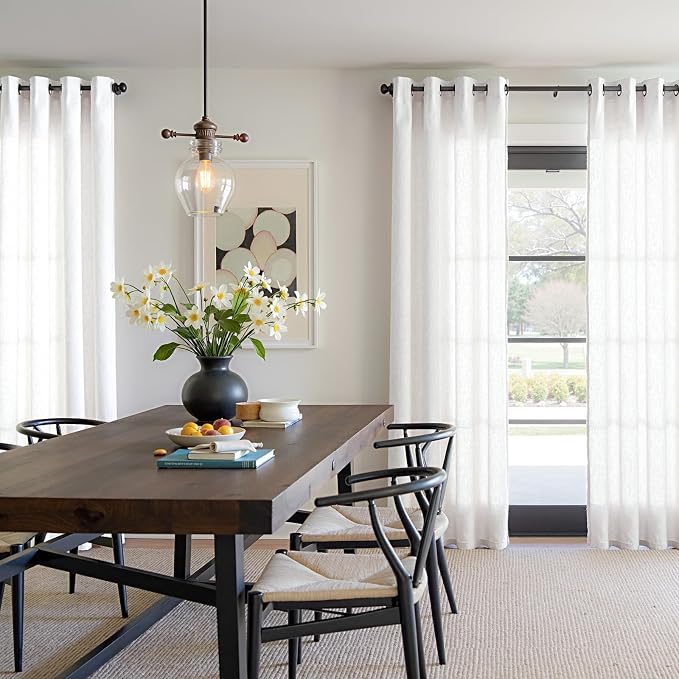 jinchan White Semi Sheer Linen Curtains 90 Inch Length 2 Panels Set Grommet Light Filtering Living Room Curtain Panles Home Office Minimalist Decor Farmhouse Boho Burlap Textured Curtains 50 Inch Wide