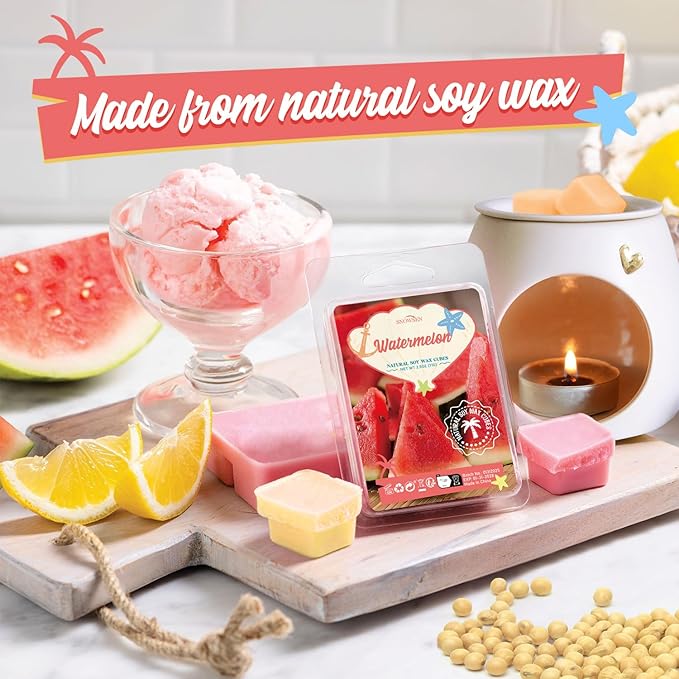 Summer Wax Melts Gift Set, Long Lasting Soy Scented Wax Cubes for Wax Warmers, Coconut, Pineapple, Watermelon, Mojito, Passion Fruit, Vanilla Ice Cream, Ocean Breeze, Fresh Cotton, 8x2.6 oz