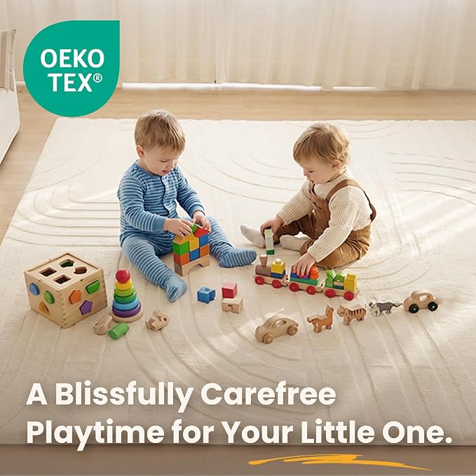 Huloo Sleep 1.3" Extra Thick Fluffy Baby Play Mat for Floor,Large Padded Kids Rug with Ultra Soft 3D Carved Faux Fur,Non-Slip Carpet Nursery Rug Area Rug for Playroom Living Room(Cream)