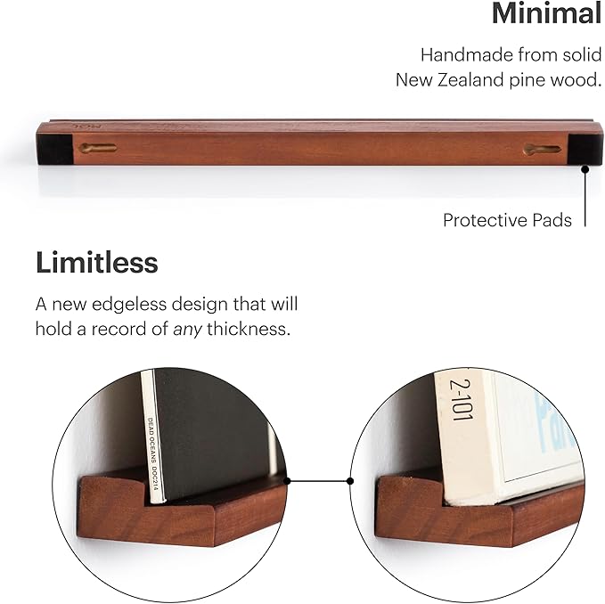 Vinyl Record Wall Mount - 3 Elegant Display Ledges Made from Solid Wood - These Vinyl Record Shelf Will Hold Records of Any Size (Brown)