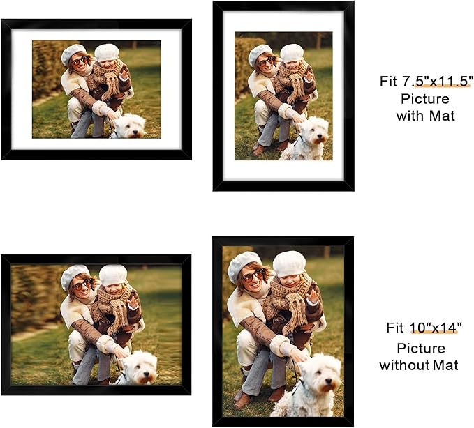 Picrit 10x14 Picture Frame Set of 12, Display 8x12 with Mat or 10x14 without Mat, Photo Frames for Wall Mounting or Table Top Display, Black