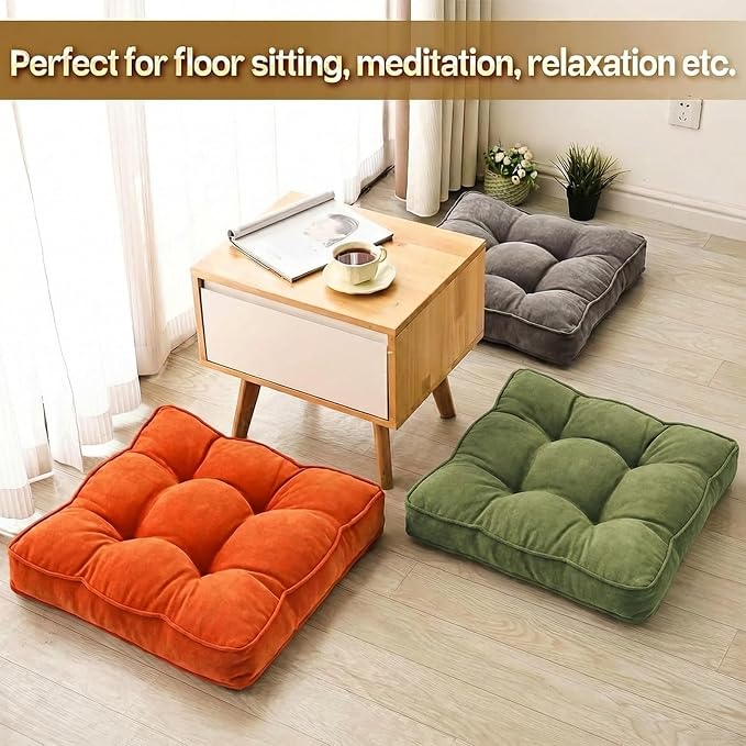 1 MIDDLE ONE Floor Pillow Set of 2, Memory Foam Floor Cushions for Adults, Large Meditation Pillow for Sitting, 22 x 22 Inches (Square | Green)