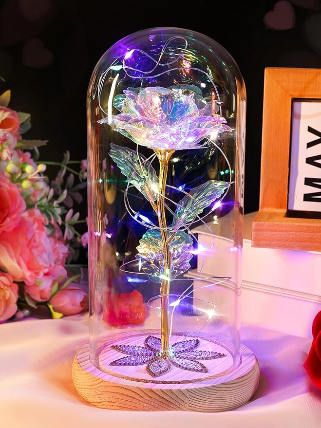 Beferr Mothers Day Rose Gifts for Mom Galaxy Glass Rose Preserved Forever Roses for Delivery Light Up Flowers in Glass Dome Anniversary Birthday Gifts for Women Grandma Wife Her Daughter Girlfriend