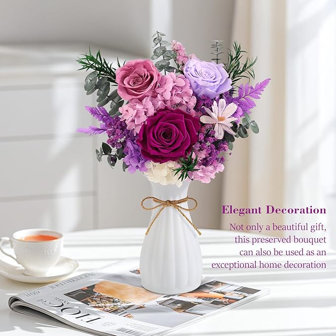 Flowers for Delivery Prime Preserved Flower Bouquet That Last 3-5 Years Real Forever Rose Bouquet for Her Women Wife Grandma Girlfriend Anniversary Birthday Mothers Day Gifts for Mom(Purple)