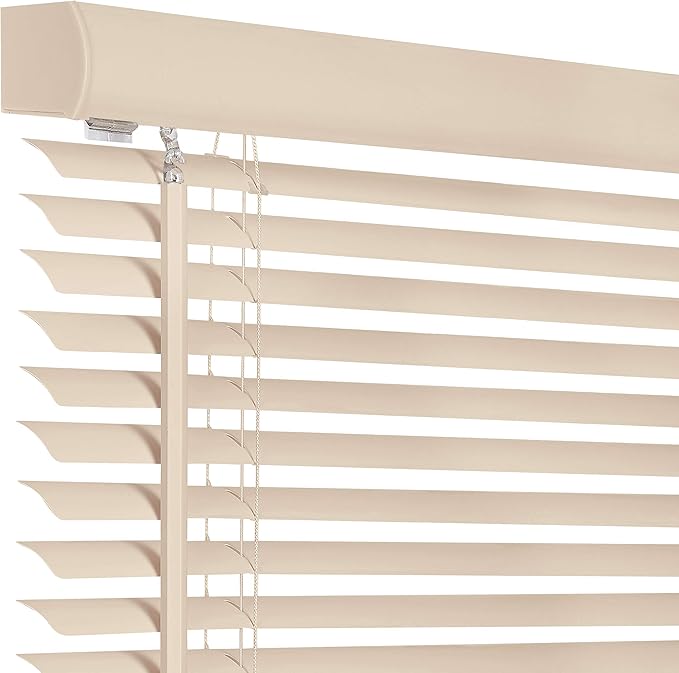 Cordless Light Filtering Mini Blind - 43 Inch Width, 64 Inch Length, 1" Slat Size - Alabaster - Cordless GII Morningstar Horizontal Windows Blinds for Interior by Achim Home Decor