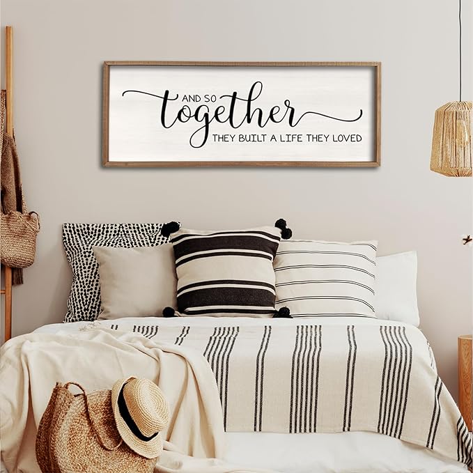 Surfapans And So Together They Built A Life They Loved Wall Decor 40”X15” Large Framed Farmhouse Wood Sign for Bedroom Above Bed Living Room Over Bed Wall Art Modern Hanging Decoration (Wood)