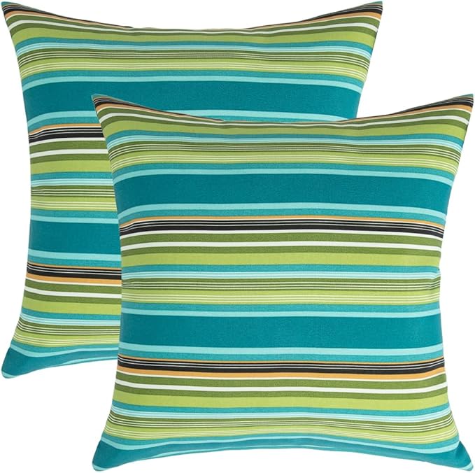 Waterproof Outdoor Throw Pillow Covers Set of 2,Home Decor for Garden Patio Furniture,Couch,Sofa 18 x18 Inch Decorative Pillows Cover Only,NO Insert(Green Stripe)