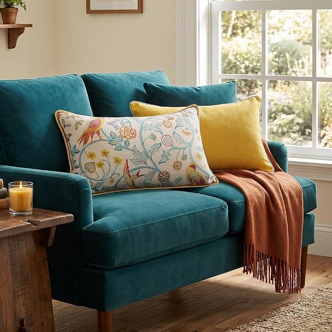 patdrea French Linen Throw Pillow Cover,12"x20",Set of 2-Magnolia A | Vintage Decorative Pillow Case with Zipper,Yellow Floral Pattern,Cushion Coverfor Couch Living Room Bedroom Sofa