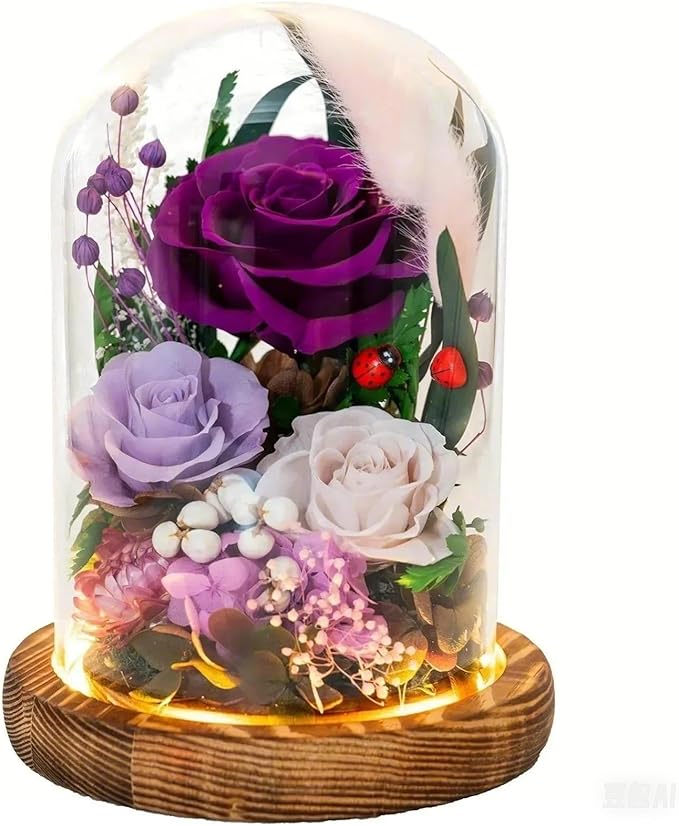 Forever Flower Gifts for MOM:Perfect Mothers Day Flowers for Mom Wife Grandma-Preserved Flower with Symbolic Ladybugs–Flowers for Delivery Prime on Anniversary Birthday (Purple)