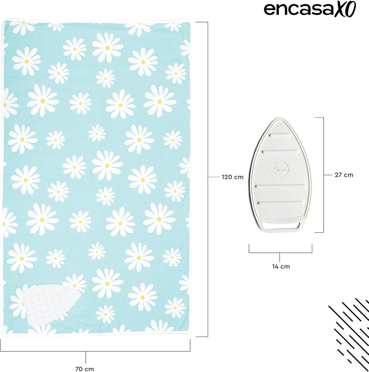 Encasa XO Ironing Mat/Pad (Large 48"x28") with 3mm Padding & Silicone Iron Rest for Steam Pressing on Tabletop or Bed - Heat Resistant, Portable, Quilting & Travel Blanket - Daisy Blue