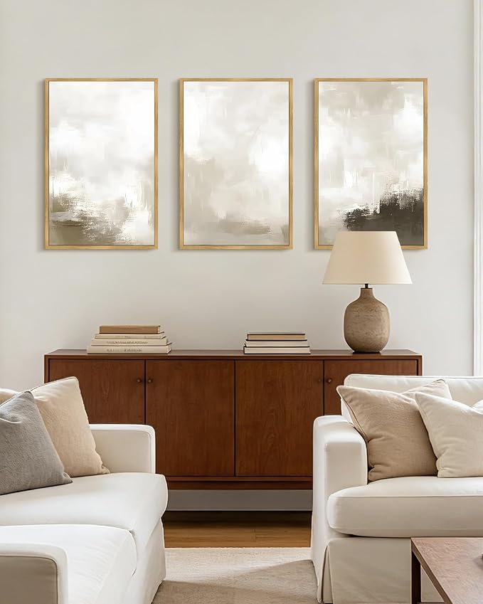 PHOPAGO Abstract Framed Wall Art Large 16x24in Minimalist Pastel Neutral Wall Decor Modern Art Paints Living Laundry Room Home Decor - Natural Framed