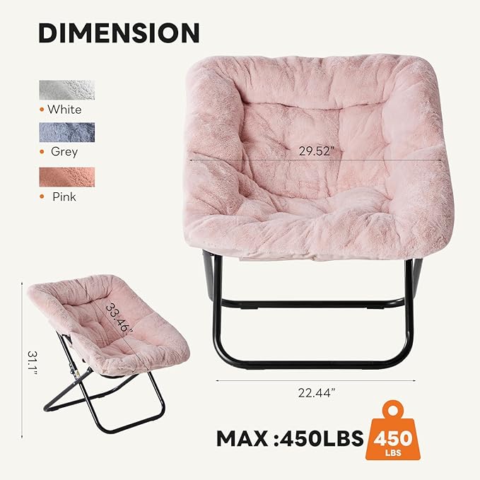 Sweetcrispy Comfy Chair for Adults, Foldable Living Room Chair, Soft Faux Fur Lounge for Bedroom Dorm Rooms, Comfortable Reading Chairs for Teens, X-Large