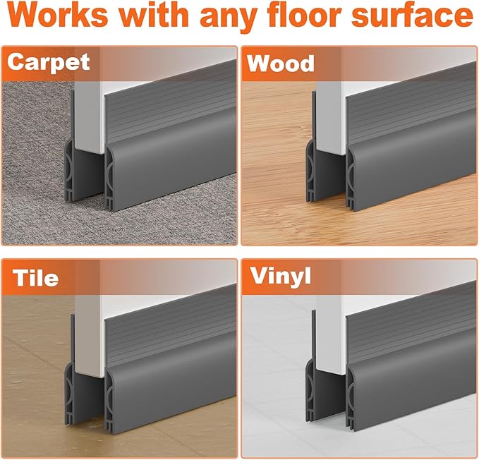 Door Draft Stopper, Door Sweep for Bottom of Door, Weather Stripping Door Seal Gap Filler Bottom Blocker Soundproofing Cold Air Insulation Save Energy Install Quickly Easily (Gray, 78‘’)