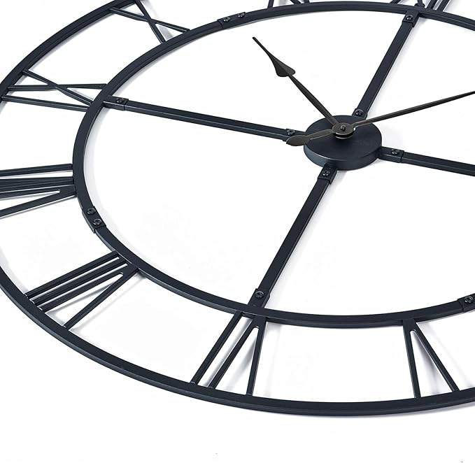 Large Wall Clock for Living Room Decor – 32 Inch Knocked-Down (KD) Silent Non-Ticking Modern Farmhouse Wall Clock, Oversized Decorative Metal Roman Numeral Clock, Black