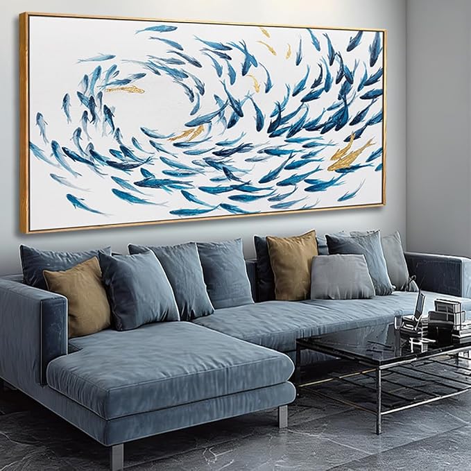 Canvas Wall Art Blue Fish Ocean Sea Framed Artwork Large Pictures Wall Decor Artwork Prints Poster Animal Arts 29"x58"for Living Room Office