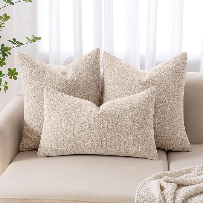 MIULEE 22x22 Inch Decorative Euro Sham Pillow Covers for Couch Bed Set of 2 Textured Boucle Neutral Throw Pillow Covers Oatmeal Accent Solid Pillowcases Sofa Living Room Home Decor