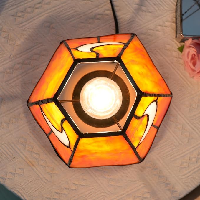 Tiffany Style Moon Mushroom Stained Glass Table Lamp Orange Small Table Lamp Bedroom Bedside lamp Living Room Dining Room Office Decoration Desk lamp Home Decoration Creative Gift