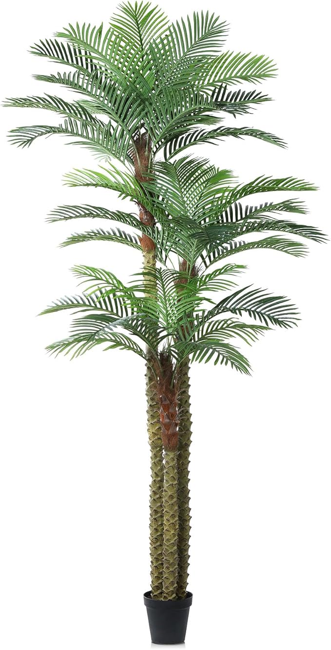 SOGUYI 10ft Outdoor Artificial Palm Tree - UV Resistant Tall Fake Tropical Golden Cane Plant for Patio, Poolside, Lawn, Indoor Decor - Large Faux Palm Tree, Set of 1