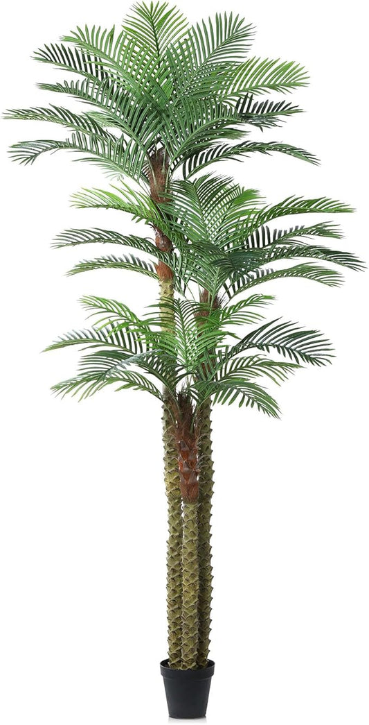 SOGUYI 10ft Outdoor Artificial Palm Tree - UV Resistant Tall Fake Tropical Golden Cane Plant for Patio, Poolside, Lawn, Indoor Decor - Large Faux Palm Tree, Set of 1