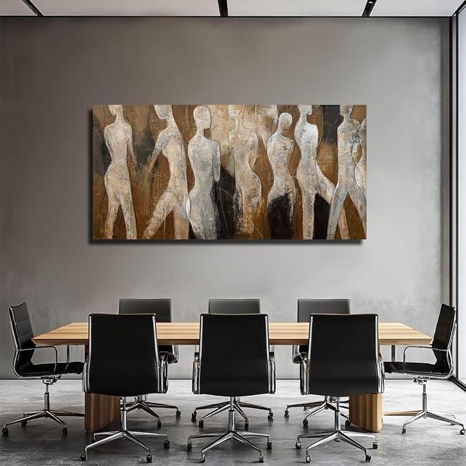 CHUDANHAO Graffiti Line Artwork Brown Picture Wall Decor Black Abstract Wall Art for Living Room Hotel Office Wall Hanging Decor 29"x58" Large Size