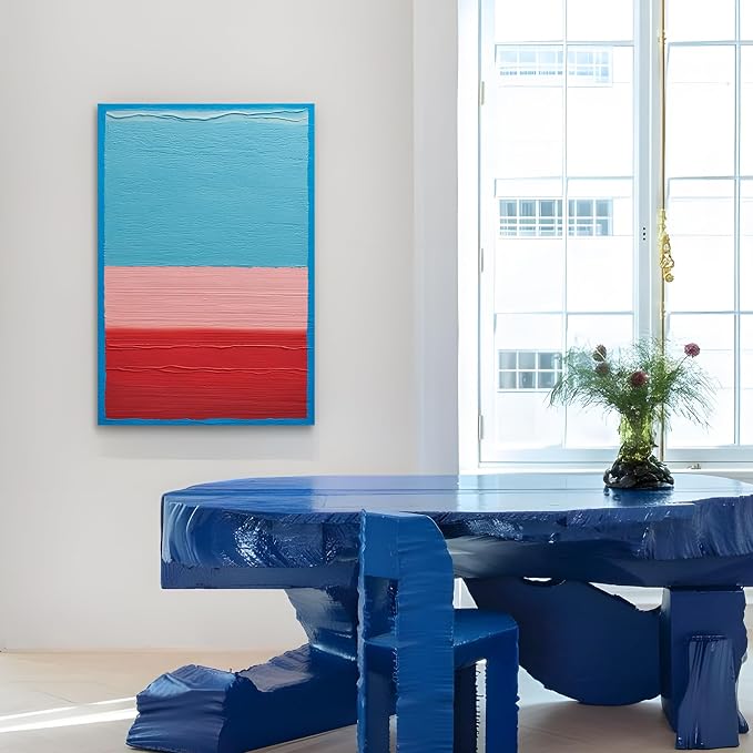 Modern Abstract Canvas Wall Art Minimalist Block Lines Oil Painting Artwork | Contemporary Hand-Painted Textured Wall Art for Living Room Bedroom Office, Colorful Original Wall Decor Ready to Hang 24x36"