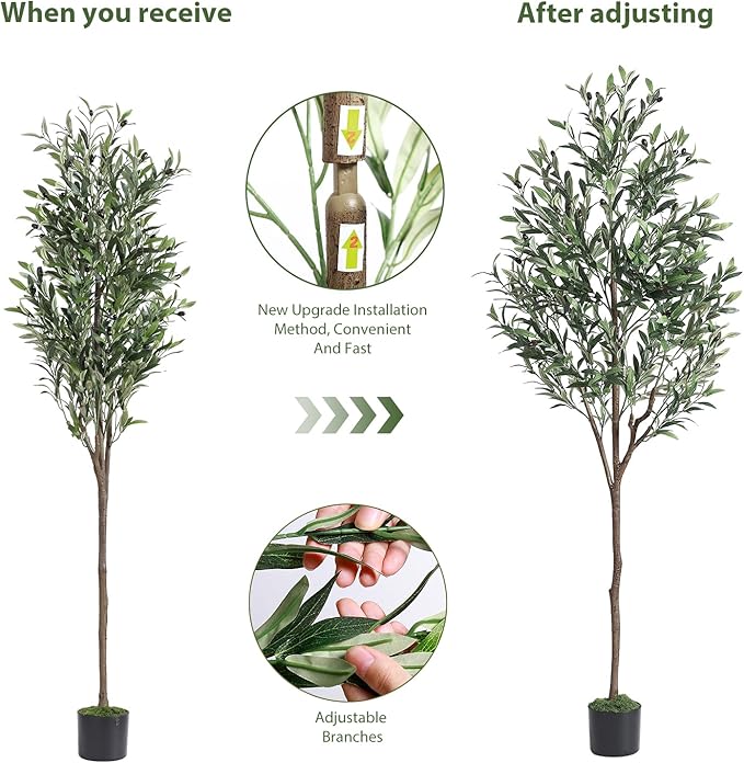 Alupssuc Olive Trees Artificial Indoor, 6FT Tall Faux Olive Tree with White Planter, Artificial Plants with Lifelike Fruits and Realistic Leaves for Modern Home Office Living Room Decor