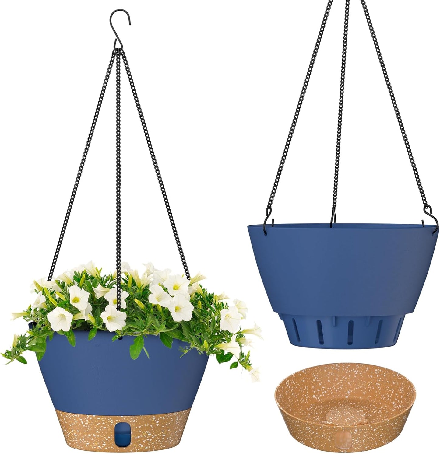 ZMTECH 8 Inch Hanging Planters for Indoor Plants, Hanging Baskets for Plants Outdoor with Visible Water Level, Hanging Flower Pots with Drainage Holes & Removable Tray(2 Pack, Blue)