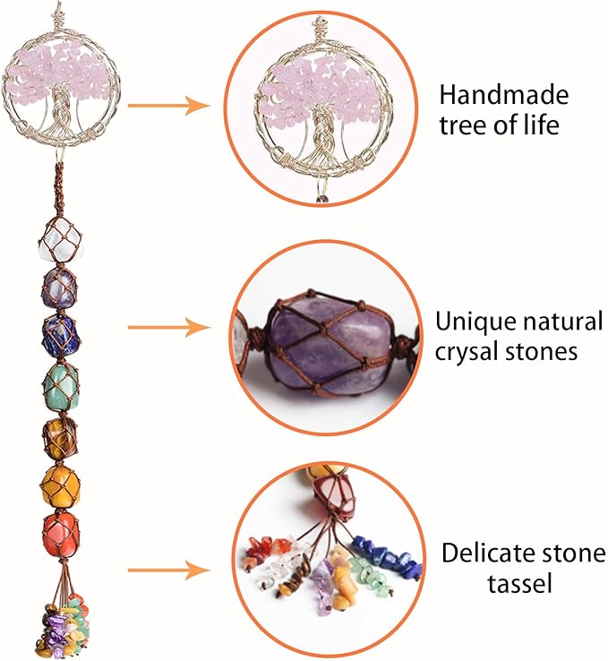 Anjiucc Handmade Crystal Window Car Hanging Ornaments 7 Chakra Home Ornament Yoga Meditation Car Decoration（A-Style 14）