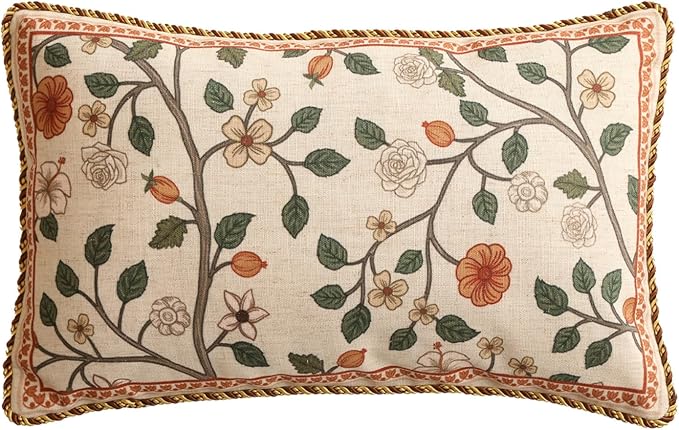 ISAENNE Designer Elegant Vintage Linen Throw Pillow Cover,20"x12"-Flora A | French Rectangle Decor Pillow Cover,Concealed Zipper Design,Floral Pattern,Sofa,Bedroom,Living Room,Lounge Chairs