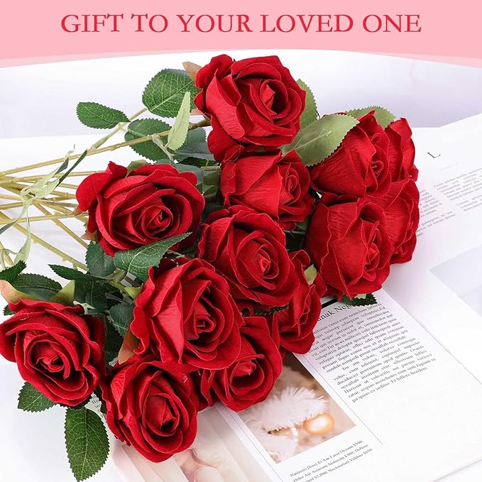 Hananona 50 Artificial Roses in Bulk, Fake Velvet Silk Burgundy Roses Realistic Red Roses for Wedding Centerpieces Flower Arrangement Home Decor (50, Burgundy)