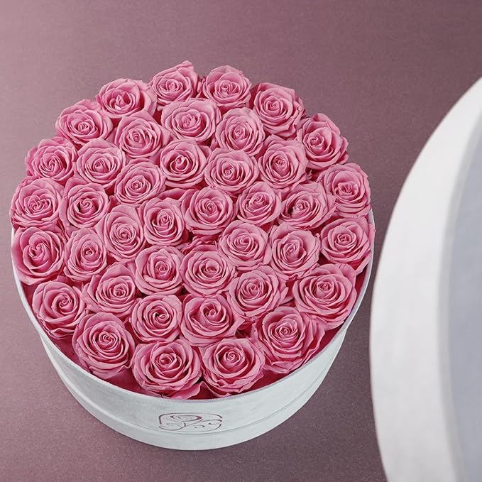 Gifts for Women Preserved Roses Flower Box, Luxury Velvet Box with 40 Roses, Preserved Flowers, Romantic Gift for Her, Wife, Girlfriend, Birthday Anniversary Christmas (Pink)