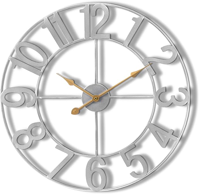Sorbus Large Wall Clock for Living Room Decor - Wall Clock for Kitchen - 24 inch Big Wall Clock Decorative - Metal Wall Art - Analog Large Clock for Bedroom, Home, Kitchen, Office, Wall Decor (Silver)