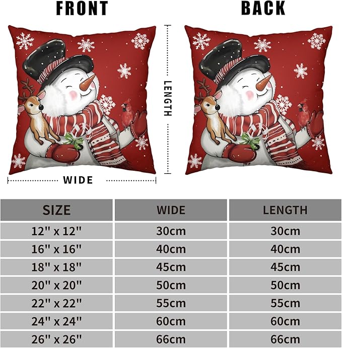 Lovely Christmas Snowman Pillow Covers Santa Throw Pillow Covers 22x22 Set of 2 Red Xmas Pillowcase Winter Snowflakes Cushion Case for Holiday Decorations Couch Sofa