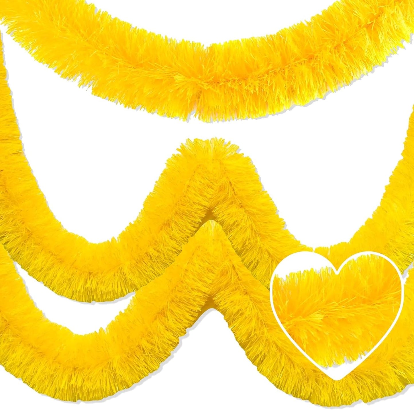 25 Feet Metallic Twist Tinsel Garland Backdrop for Parade Floats, Christmas Eve, New Year, Valentine's Day Party Decorations (Macaron Yellow, 4in x 25ft)