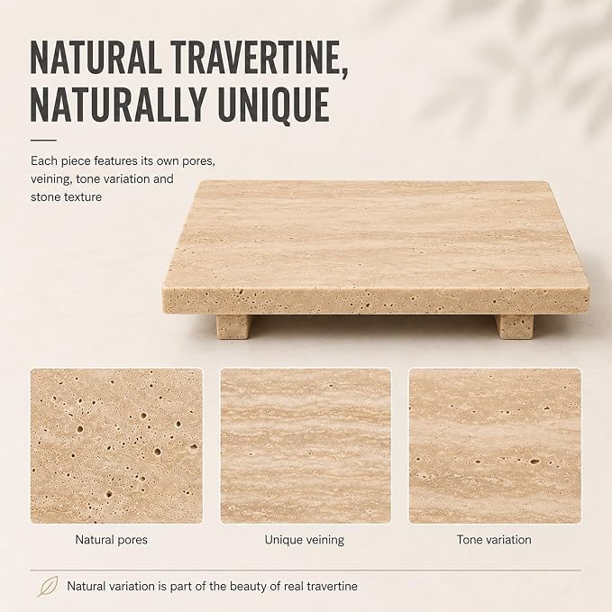 Travertine Vanity Riser for Soap & Perfume 9.84 in | Pedestal Tray for Jewelry and Candles, Decorative Bathroom Counter Dresser Decor