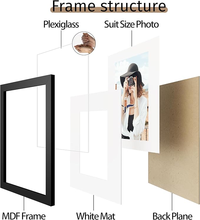 Picrit 12x17 Picture Frame Set of 12, Display 11 x 14 with Mat or 12 x 17 without Mat, Photo Frames for Wall Mounting Display, Black